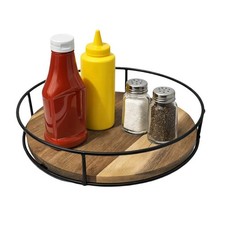 Spice Rack Round Lazy Susan Cupboard Organiser 360 Rotating Shelf Acacia Wood