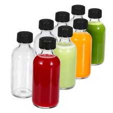 8-Pack 2 oz 60ml Small Glass Boston Round Bottles with Lids - Leak 8Pack