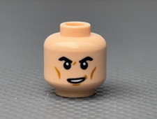 LEGO Minifigure Light Flesh HEAD Male Black Eyebrows Cheek Lines Lopsided Smile