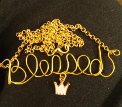 14k Gold Filled GF BLESSED Word Wire Name Pendant Charm Plate Necklace 0 Silver