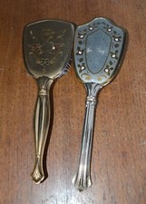 VTG VANITY Dresser Set BRUSH SET 2 Silver Gold Floral ART DECO