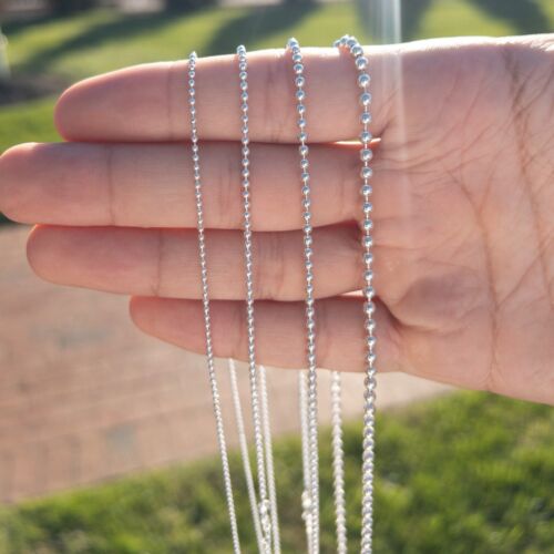 Italian Silver Beaded Necklace Chain, Solid 925 Sterling Silver, Ball Chain - Picture 4 of 6