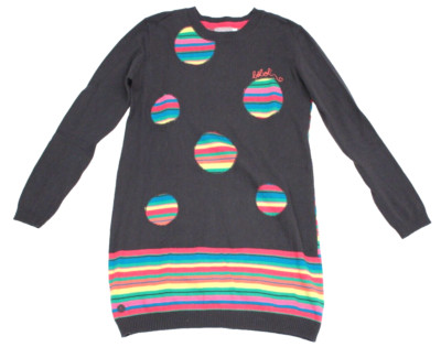 Boboli Strickkleid Winter-Kleid Langarm Gr. 152 (12) grau bunte Streifen Kullern