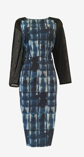 KAREN MILLEN SHEER-SLEEVES BLUE COCKTAIL SHEATH DRESS UK 16 (US 12) EUR 44 - Picture 4 of 17