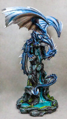 Large Blue Zirconia Rogue Storm Dragon Hovering Over Cliff Rock