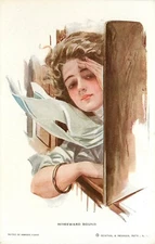 Vintage Postcard 255 Homeward Bound Girl Leans Out Train Window, Harrison Fisher