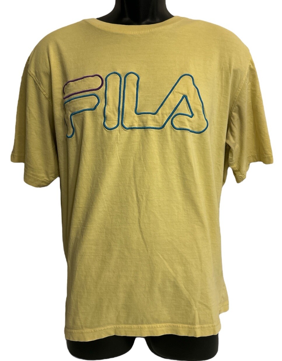 T shirt Fila uomo taglia L Skylar girocollo logo ricamato gialla senza etichette