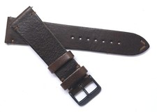 22mm Brown Leather Classic Style Watch Strap Band Handmade W/ Black Tone Buckle