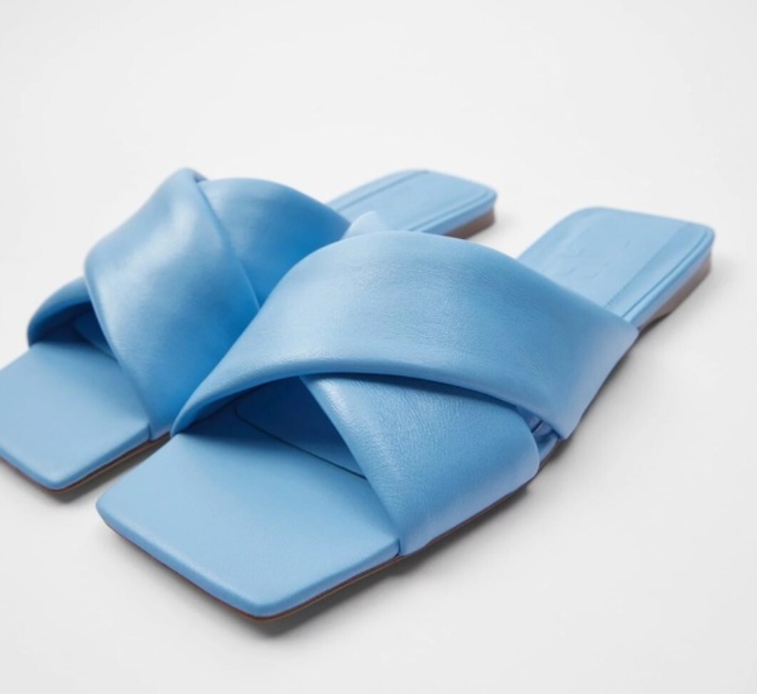 Zara Flat Padded Leather Sandal blue size