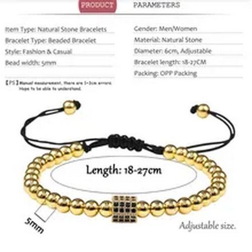 Braccialetti intrecciati corona Zircon - Micro Perline di Pietra Regolabili Banglie Coppia Gioielli - Foto 12 di 21