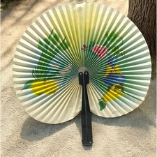 Vintage Folding Hand Fan Chinese Floral Fruit Design 10 Inch Colorful