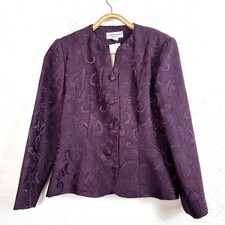 New ALESSANDRA  ASHLIE Womens Jacket Size 12 Plum Purple Damask Long Sleeve