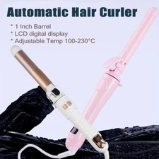 1" Auto Hair Salon Curling Iron Curler Wand-Tourmaline Ceramic, LCD Temp Control