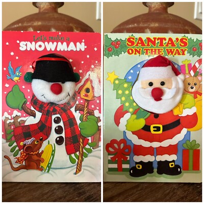 LOT OF 2 CHRISTMAS PUPPET BOARD BOOKS: Santa's On The Way + Let's Make A Snowman