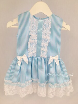 Baby Mädchen spanischer Stil blau Kleid 0-3/3-6/6-12/12-18/18-24 Monate verfügbar