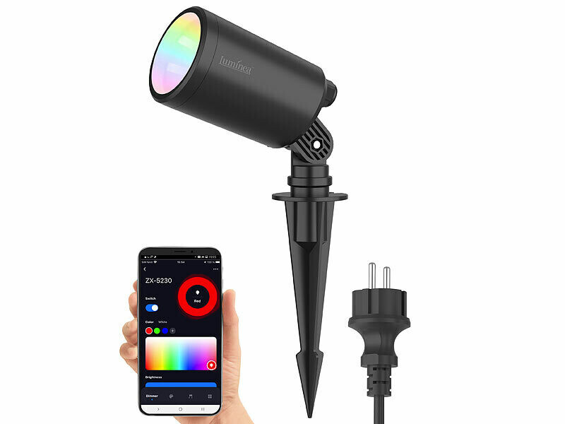 Projecteur d'extérieur connecté Luminea Home Control RVB CCT 520 lm en aluminium noir