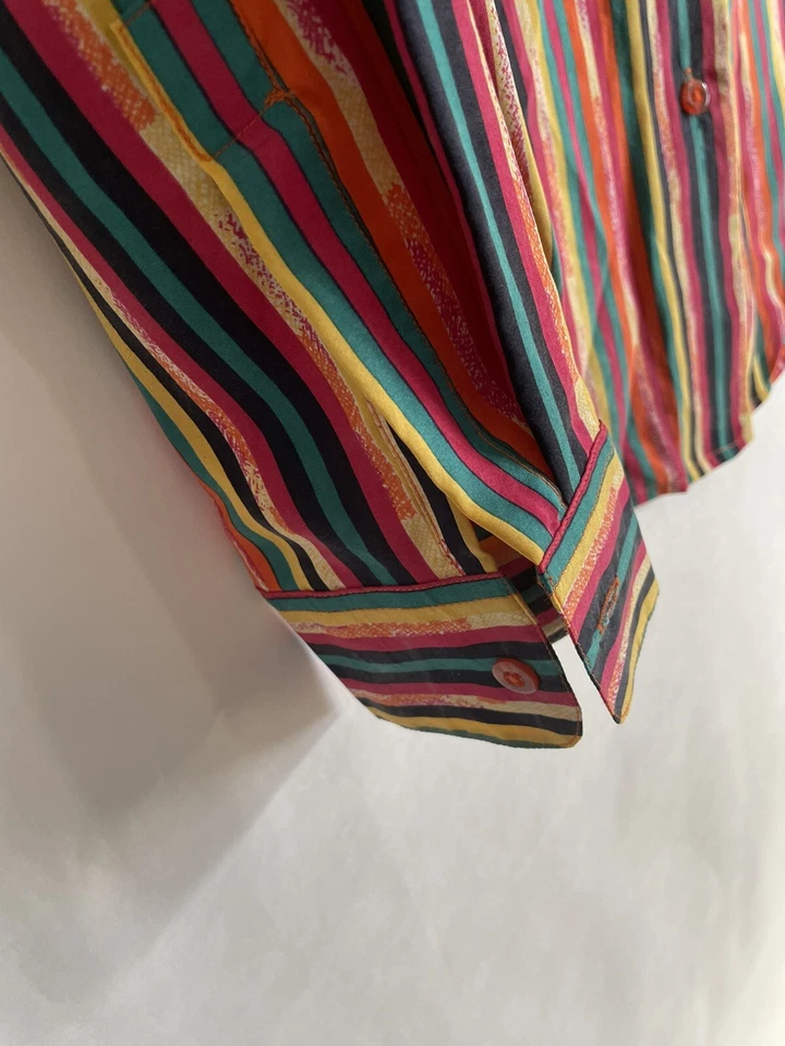 Magaschoni Camisa Abotonada Multicolor Rayas 100% Seda Talla 8 Foto 4 de 4