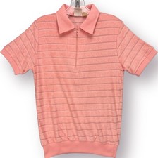VTG 70s Terry Cloth Top Womens M Coral Pink Collared Mesh Country Club Beach Gym