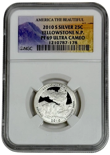 2010-S Proof Silver ATB Yellowstone National Park Quarter 25c Coin NGC PF 69 UC