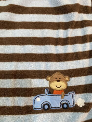 Carters Dog Gone Cute Brown Blue Baby Blanket Puppy Bone Striped Cotton 26x26 - Picture 1 of 3