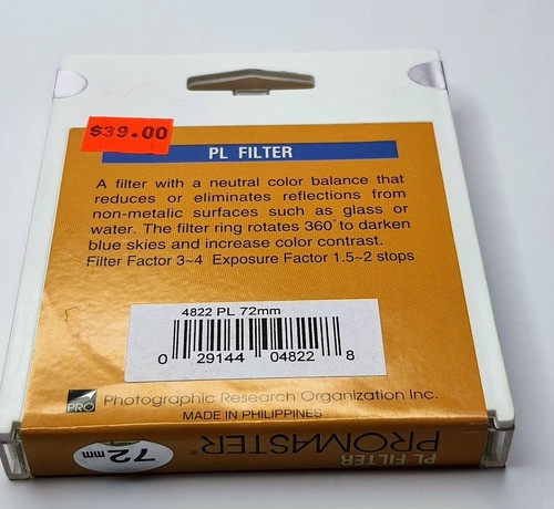 Genuine Pro 72mm Polarizer PL Glass Lens Filter Japan 72 mm Polarizing ProMaster - Picture 3 of 6