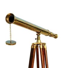 Télescope nautique en laiton 39" sur pied trépied en bois ancien vintage spyg...