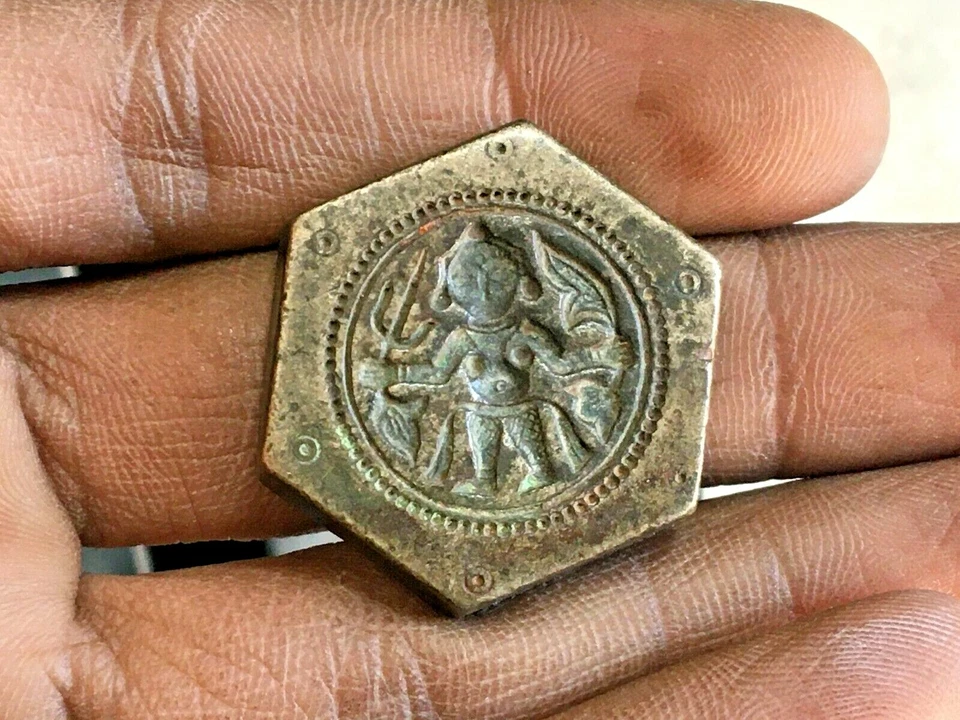 Antiguo sello/sello/troquel de joyería de diosa del sur de metal bronce raro de colección Foto 2 de 4