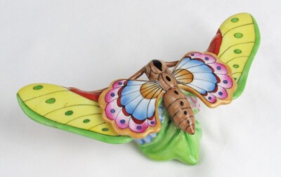 Vintage Herend Hungary Hand Painted Porcelain Moth Butterfly Large 5'' Figurine