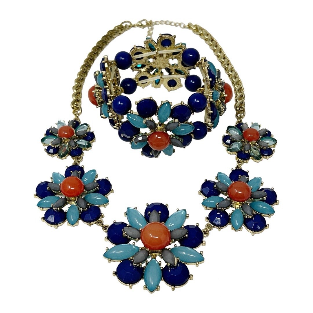 Blue Statement Necklace & Bracelet Set Carnelian … - image 4