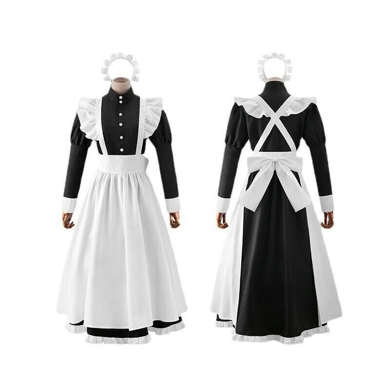Dress Apron UK Women French Maid Dress Costume Anime Cosplay Party Costume Maxi - Image 3 of 4