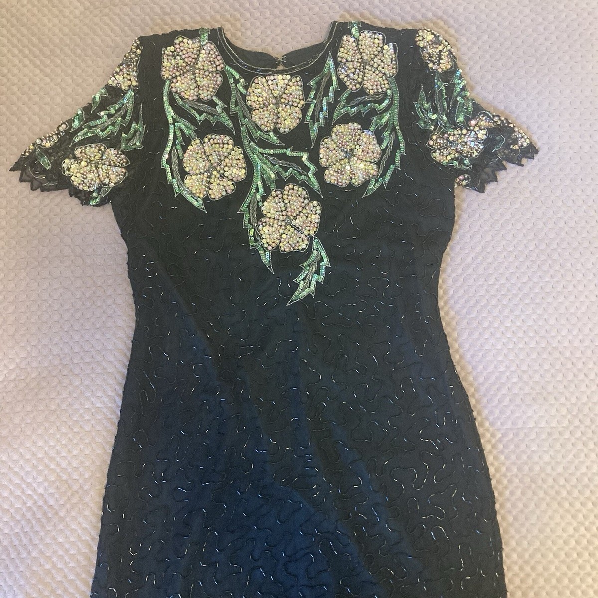 Scala Vintage Womens Dress M/L Silk Fully Beaded Multi Color Cocktail Dress