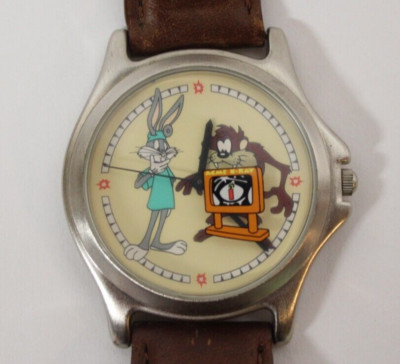 Vintage Fossil Doctor Bugs Bunny Taz Warner Bros Watch Brown Leather Strap Works
