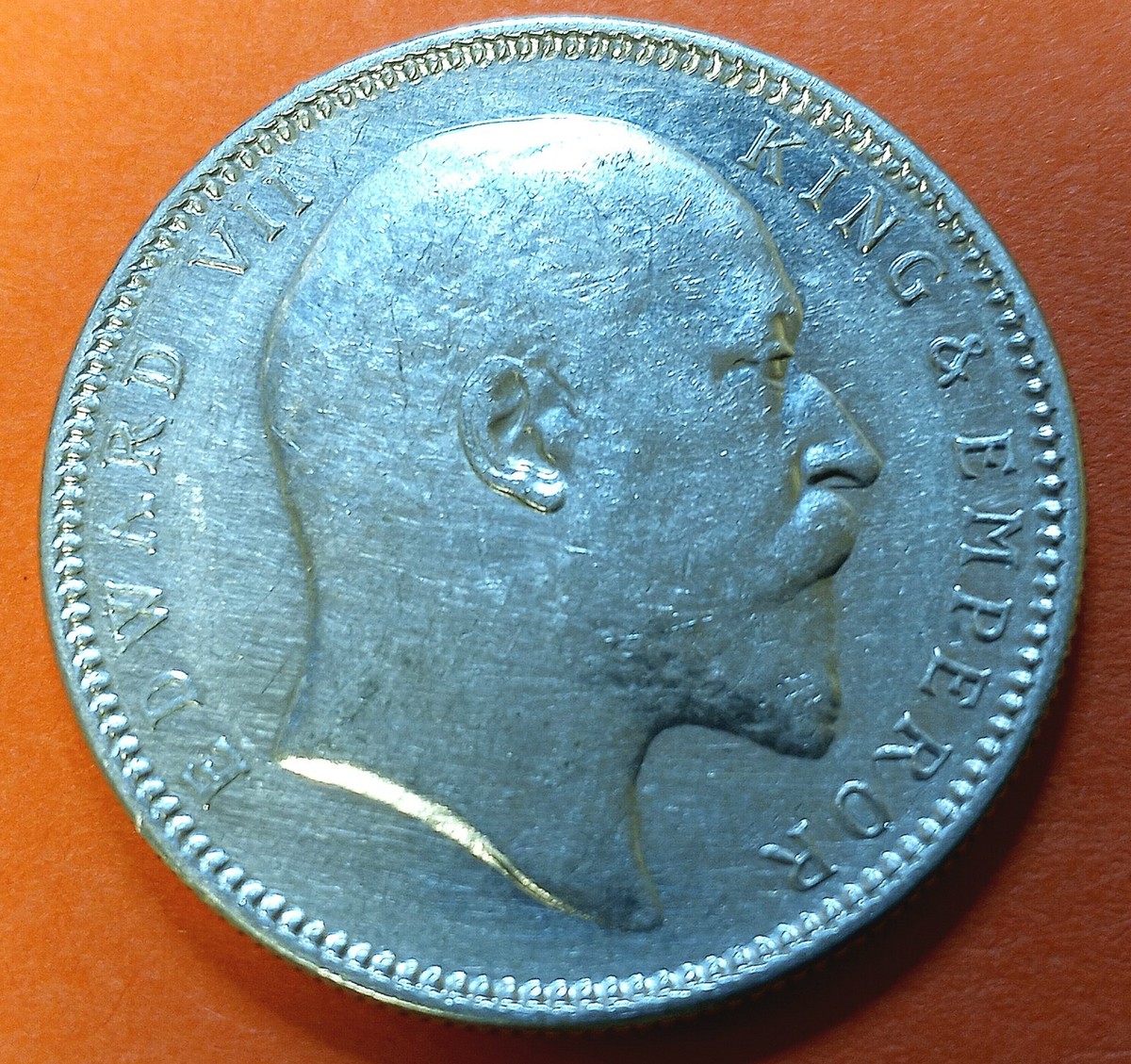 外国銀貨　インド1R銀貨　1907年 1907 India-British 1 Rupee Silver Coin - High Grade - Old Cleaning