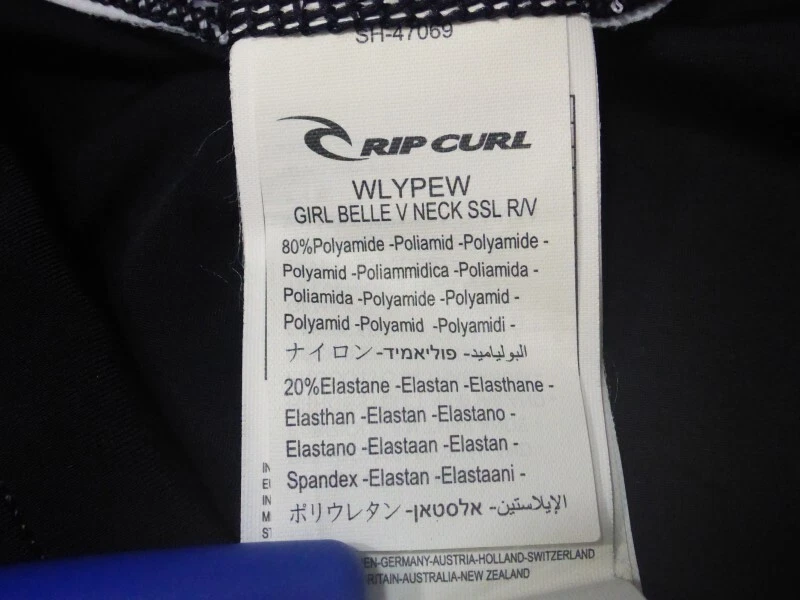 052 ЖЕНЩИН EX-COND RIP ЗАВИТОК ЧЕРНЫЙ / БЕЛЫЙ V-ОБРАЗНЫМ ВЫРЕЗОМ S/S RASH TOP SZE 12 $60 RRP. - Изображение 2 из 4