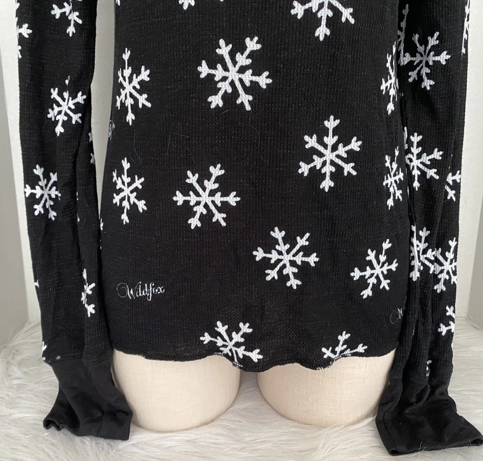 Camisa Top Wildfox Copo de Nieve Negra Vacaciones Para Mujer Talla M Manga Larga Foto 3 de 4
