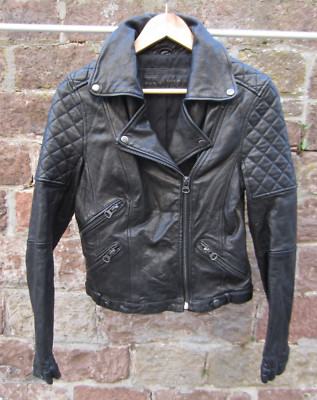 Super Zara basic Echt Leder Biker Jacke Size Größe M in Schwarz