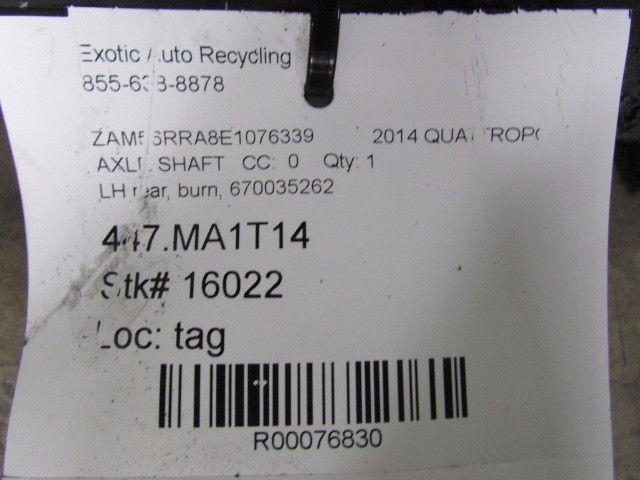 Maserati Quattroporte, LH Rear Axle Shaft, Used, P/N 670035262