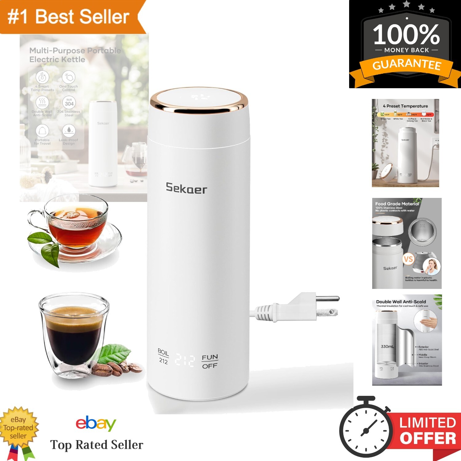 Travel-Ready Electric Kettle - 330mL, Double Wall, BPA-Free Stainless Steel