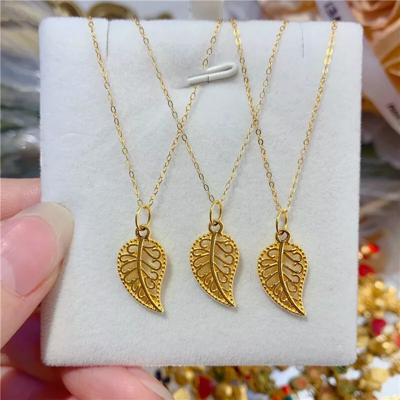 1pcs Pure 999 Real 24K Yellow Gold Pendant 5G Light Hollow Leaf with 18K Chain