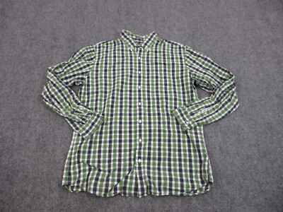 Eddie Bauer Shirt Mens Large Green Blue Plaid Button Up Outdoors Casual Pocket