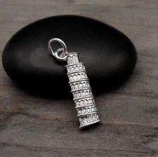 Silver Leaning Tower of Pisa Charm - Bell Tower Charm - Italy Souvenir Charm 