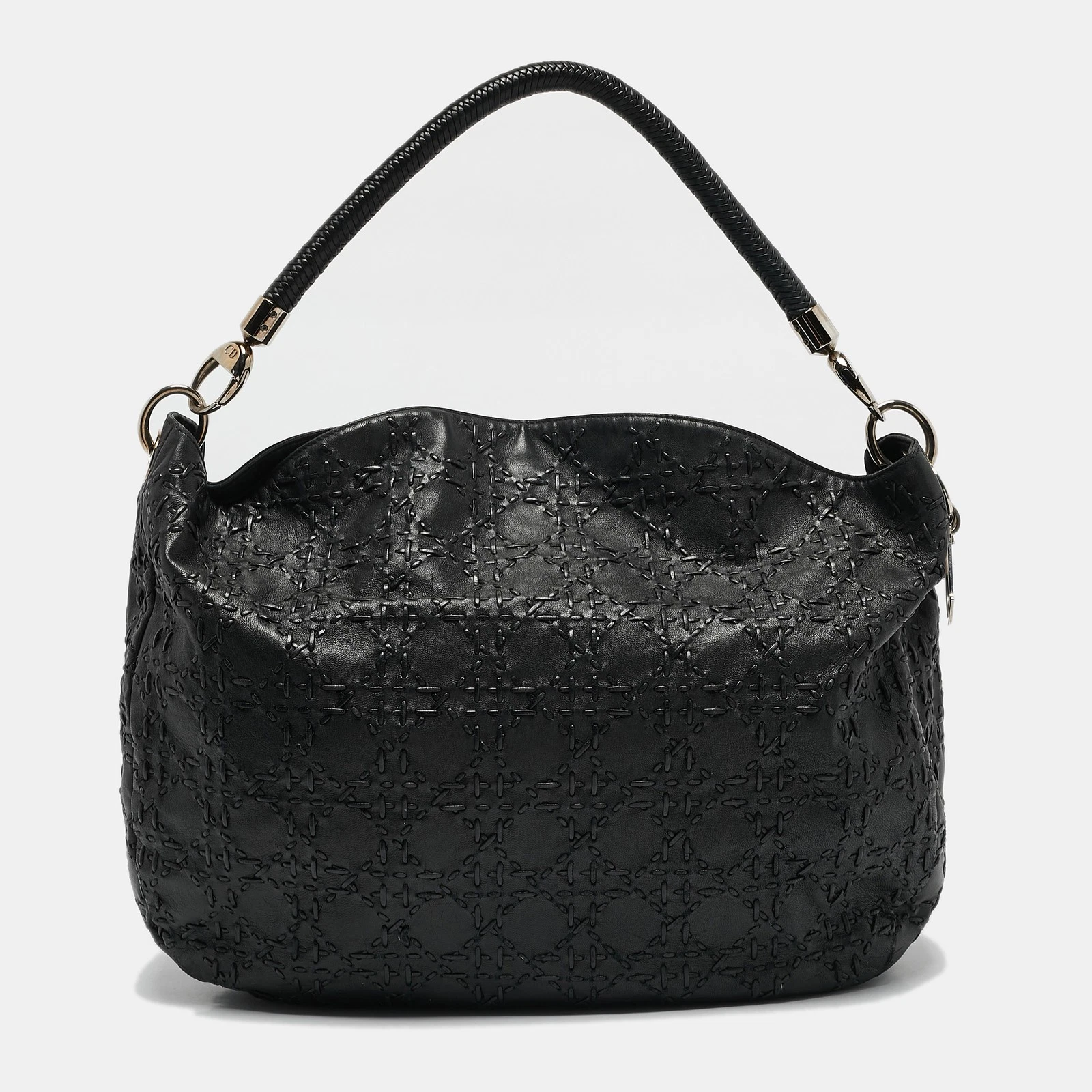 Hobo point de fouet en cuir cannage noir Dior