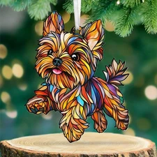 Yorkie Christmas Ornaments - 2D Flat Not 3D Acrylic Dog Christmas Ornaments 2...