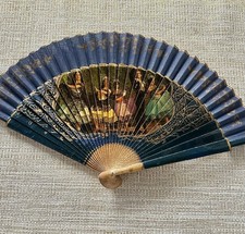Vintage Wooden Folding Fan Spain 15  X 9  Spanish Flamenco Dancers