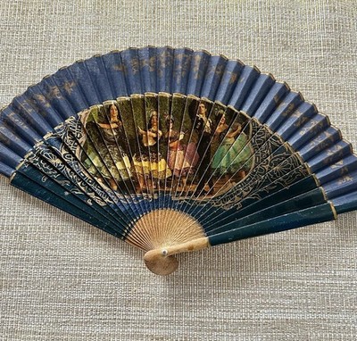 Vintage Wooden Folding Fan Spain 15  X 9  Spanish Flamenco Dancers
