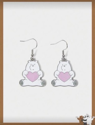 New WE BARE BEARS Logo Dangle Earrings ICE BEAR Pink HEART Polar HOOK JEWELRY