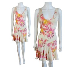 Vintage S/S 2002 Roberto Cavalli Cream Pink Floral Lilly Silk Mini Dress