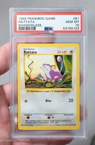 PSA 10 Pokémon 1999 Rattata Shadowless Base Set 61/102