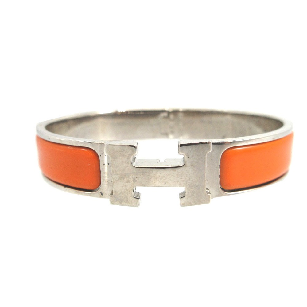 Hermes Click H PM Orange Silver Metal Bangle Bracelet 0617