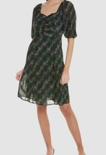 Cabi Women’s S Elaine Dress Smocked Puff Sleeve  Stretch Sheer Lined